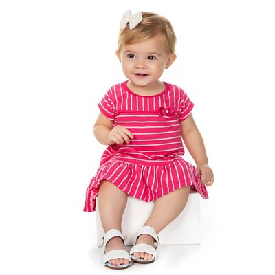 Vestido Bebê Menina Listrado Pink