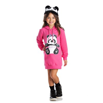 Vestido Infantil Menina Panda Pink