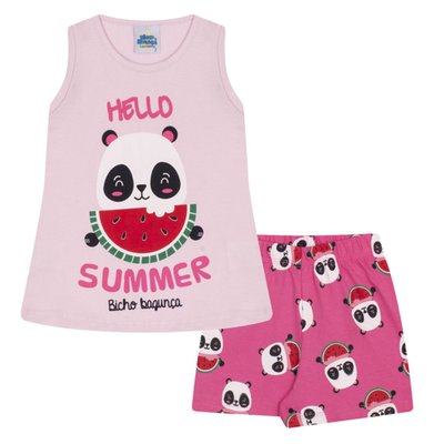 Pijama Infantil Menina Pandinha Brilha no Escuro Rosa