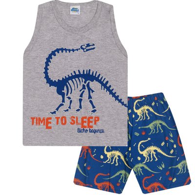 Pijama Infantil Menino Dino Esqueleto Brilha no Escuro Mescla