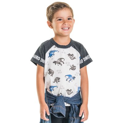 Camiseta Infantil Menino Dinossauro Branca