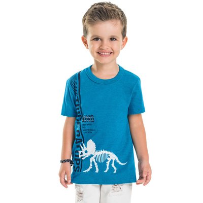 Camiseta Infantil Menino Triceratups Turquesa