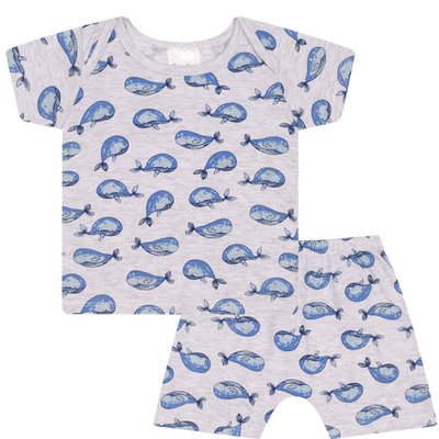Pijama Bebê Menino Baleias Mescla