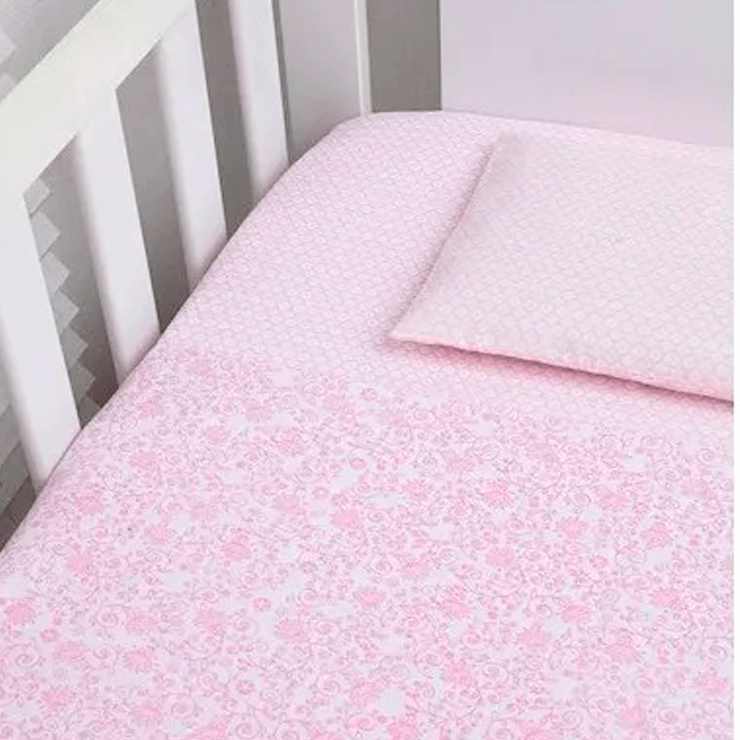 Jogo de Berço Bebê Menina Floral Rosa