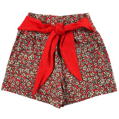 Shorts Kids Menina Floral Vermelho