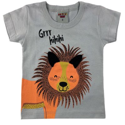 Camiseta Bebê Menino Leão Cinza