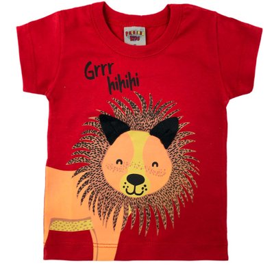 Camiseta Bebê Menino Leão Vermelho
