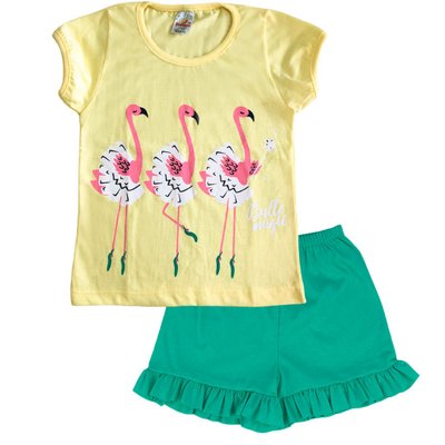 Pijama Infantil Menina Flamingos Amarelo