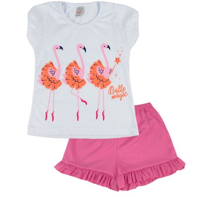Pijama Infantil Menina Flamingos Branco