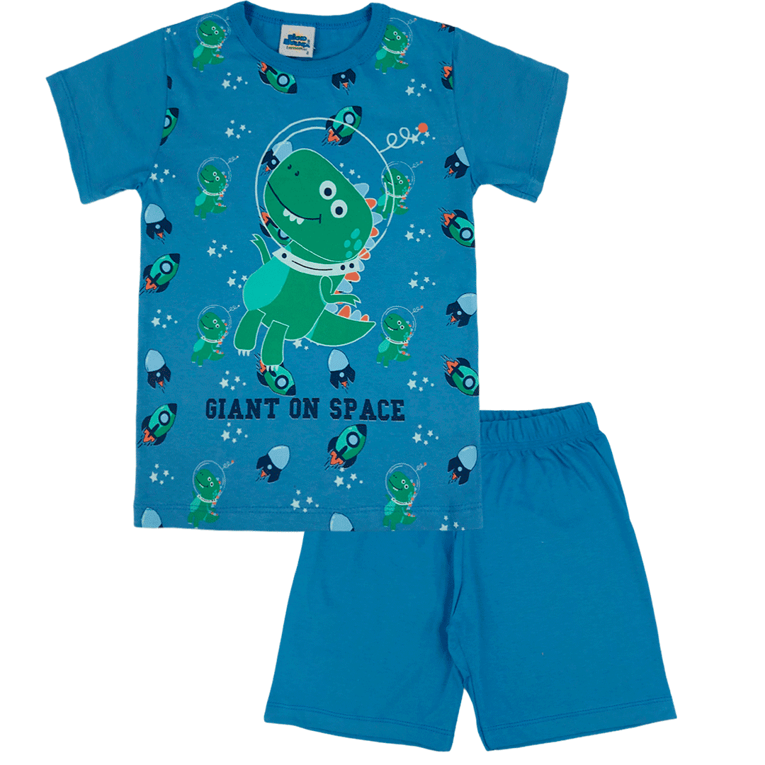 Pijama Kids Menino Dino Brilha no Escuro Azul
