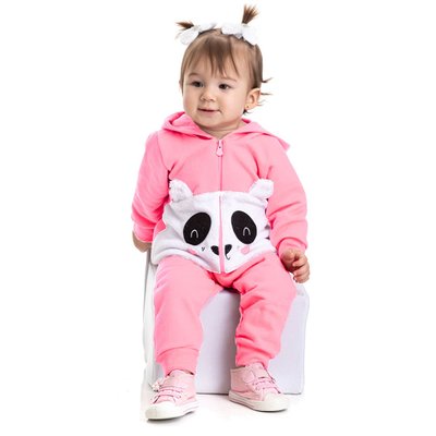 Conjunto Moletom Bebê Menina Cute Panda Rosa