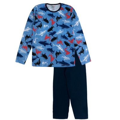Pijama Juvenil Menino Tubarões Azul