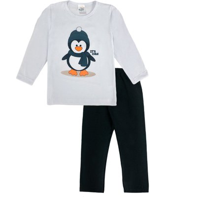 Pijama Infantil Menino Pinguim Branco com Chumbo