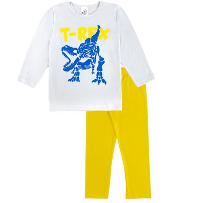 Pijama Infantil Menino T-Rex Branco com Amarelo