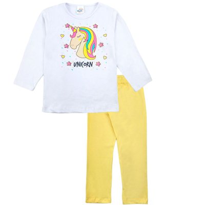 Pijama Infantil Menina Unicórnio Branco com Amarelo