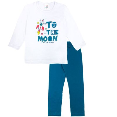 Pijama Infantil Menino To The Moon Branco com Petróleo