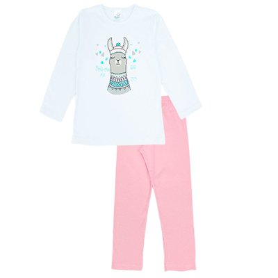 Pijama Infantil Menina Lhama Branco com Rosa