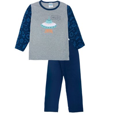 Pijama Infantil Menino Disco Voador Mescla com Marinho