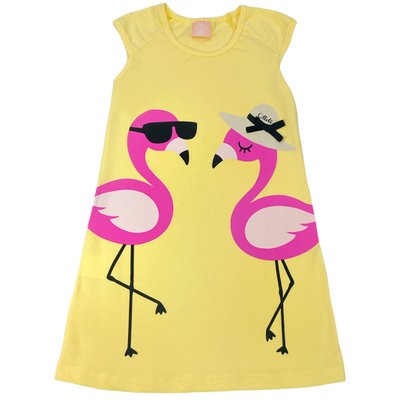 Vestido Infantil Menina Flamingos Amarelo