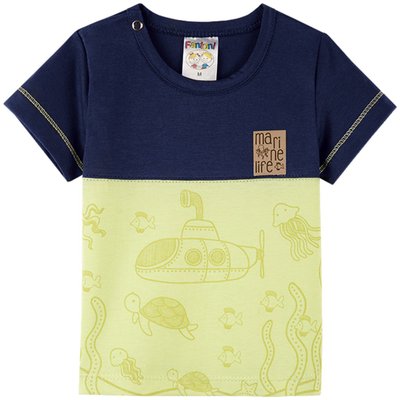 Camiseta Bebê Menino Submarino Marinho com Verde