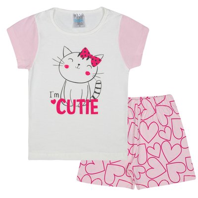 Pijama Infantil Menina Cutie Cat Off com Salmão