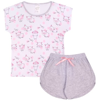 Pijama Infantil Menina Porquinhos Branco