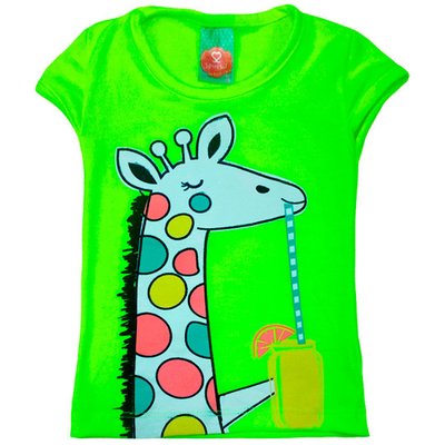 Blusa Kids Menina Girafinha Amarela Neon