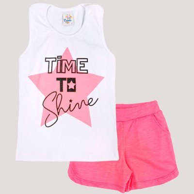 Conjunto Regata Infantil Menina Time To Shine Branco Com Rosa Neon
