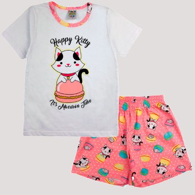 Pijama Infantil Menina Happy Kitty Rosa Brilha no Escuro
