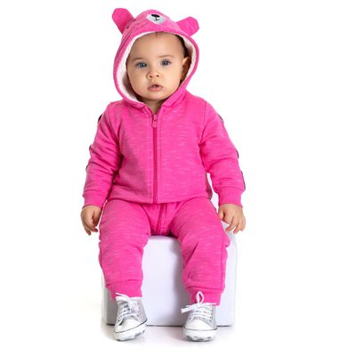 Macacão Moletom Bebê Menina Sweet Bear Pink