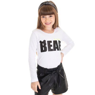 Blusa Infantil Menina Fashion Bear Branca