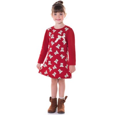 Vestido Infantil Menina Ursinhos Vermelho